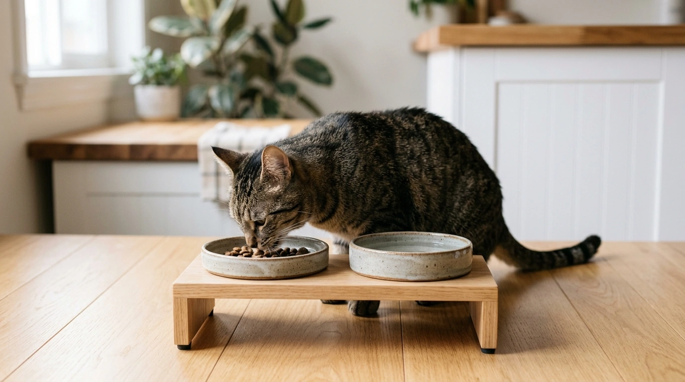 Mess-Reducing Elevated Ceramic Cat Bowl with Grip Base