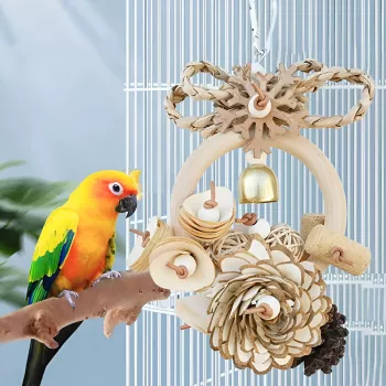 Natural Wood & Plant Chew Ring: Safe Parrot Enrichment